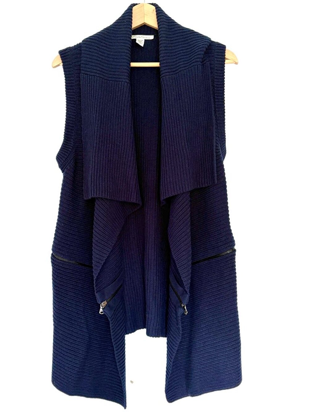 Kenneth Cole New York Ribbed Knit Open Front Navy Blue Sweater Vest Women's M